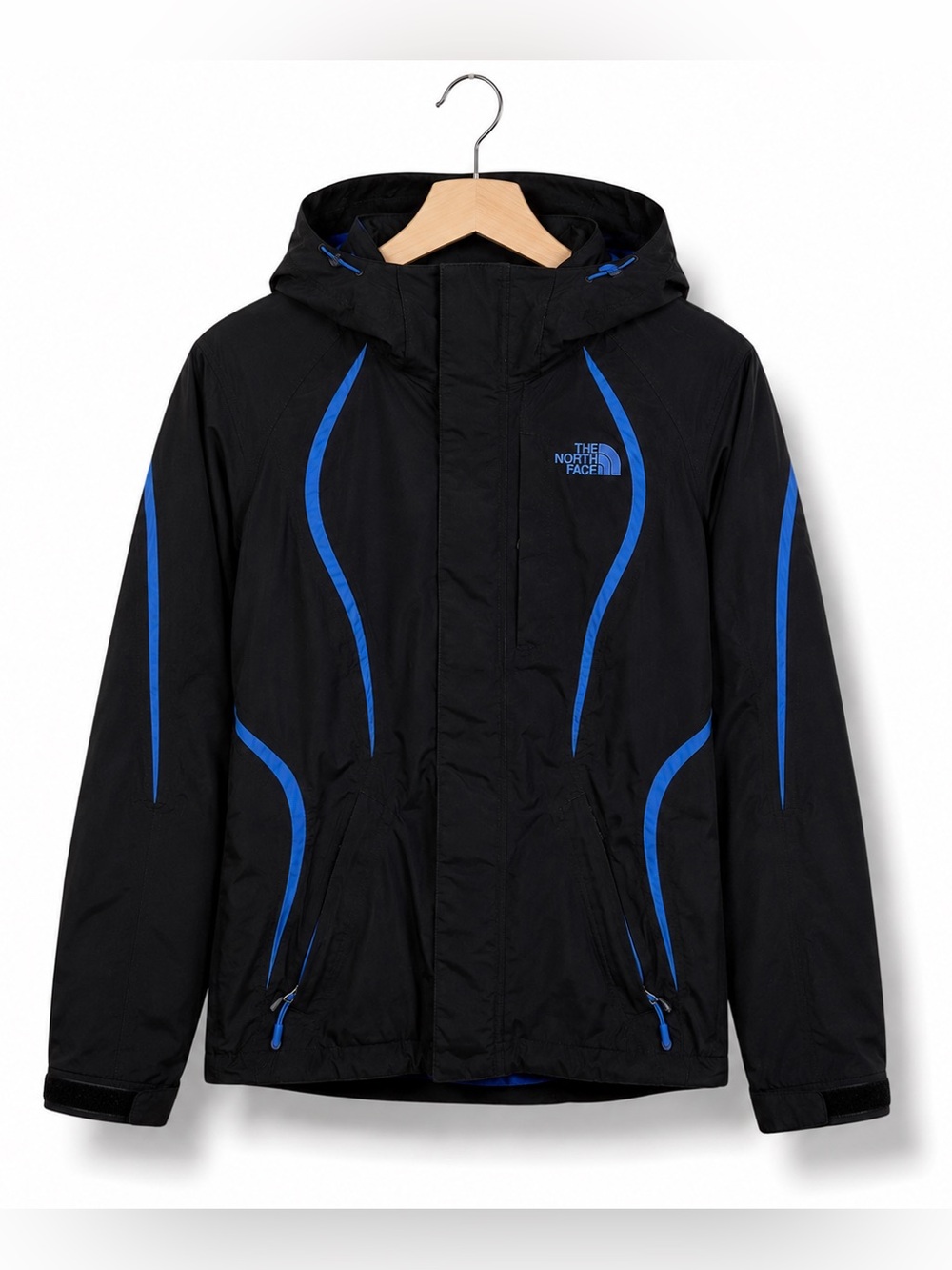 The North Face Womens XS Black‎ Blue Hooded Ski Shell Jacket Powder Skirt